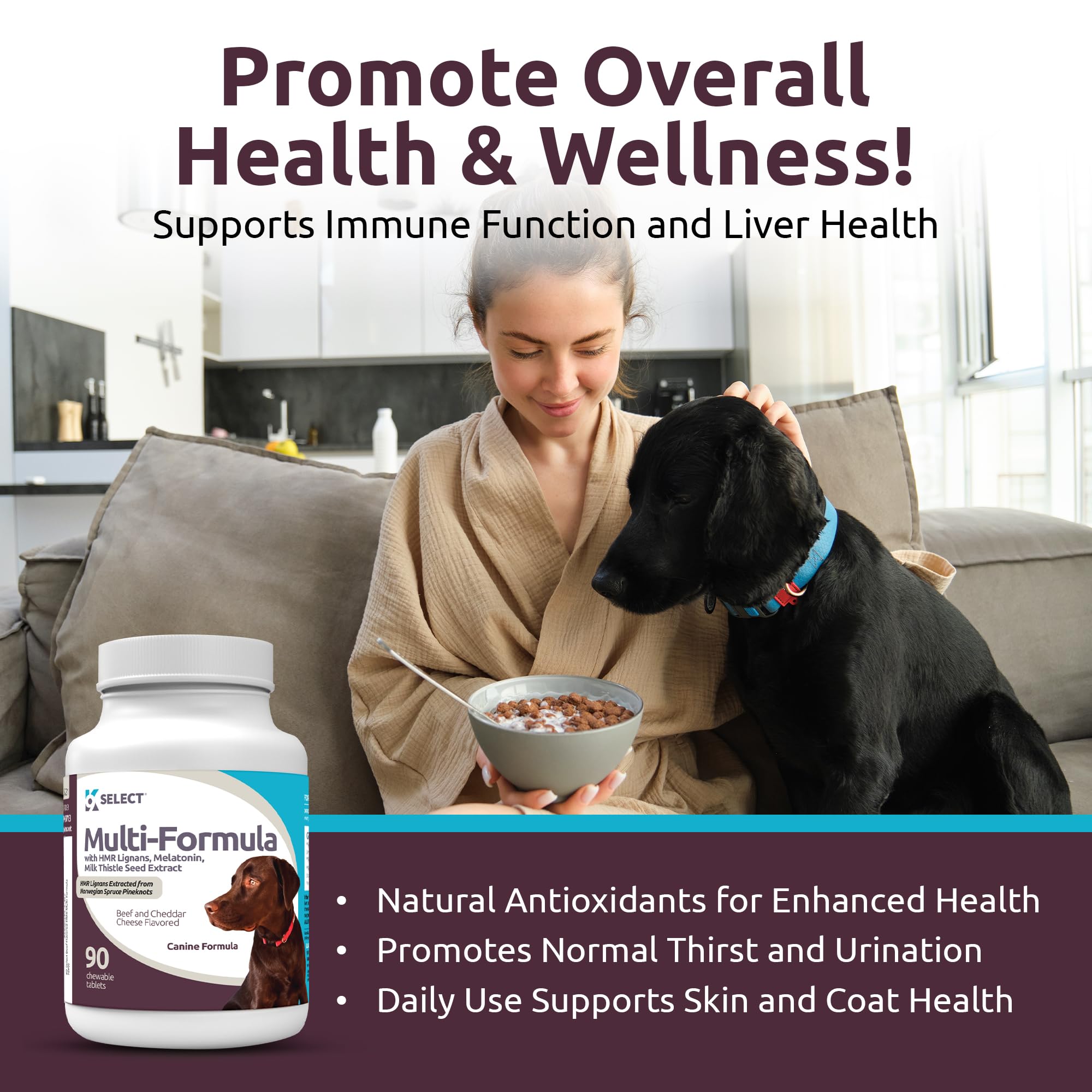 K9 Select melatonin-lignans dog vitamins close-up for emotional balance.