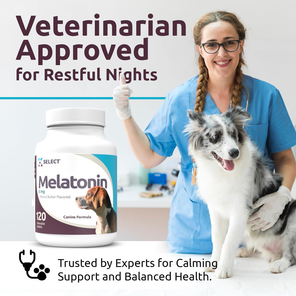 Packaging close-up of K9 Select melatonin for easy dosing.