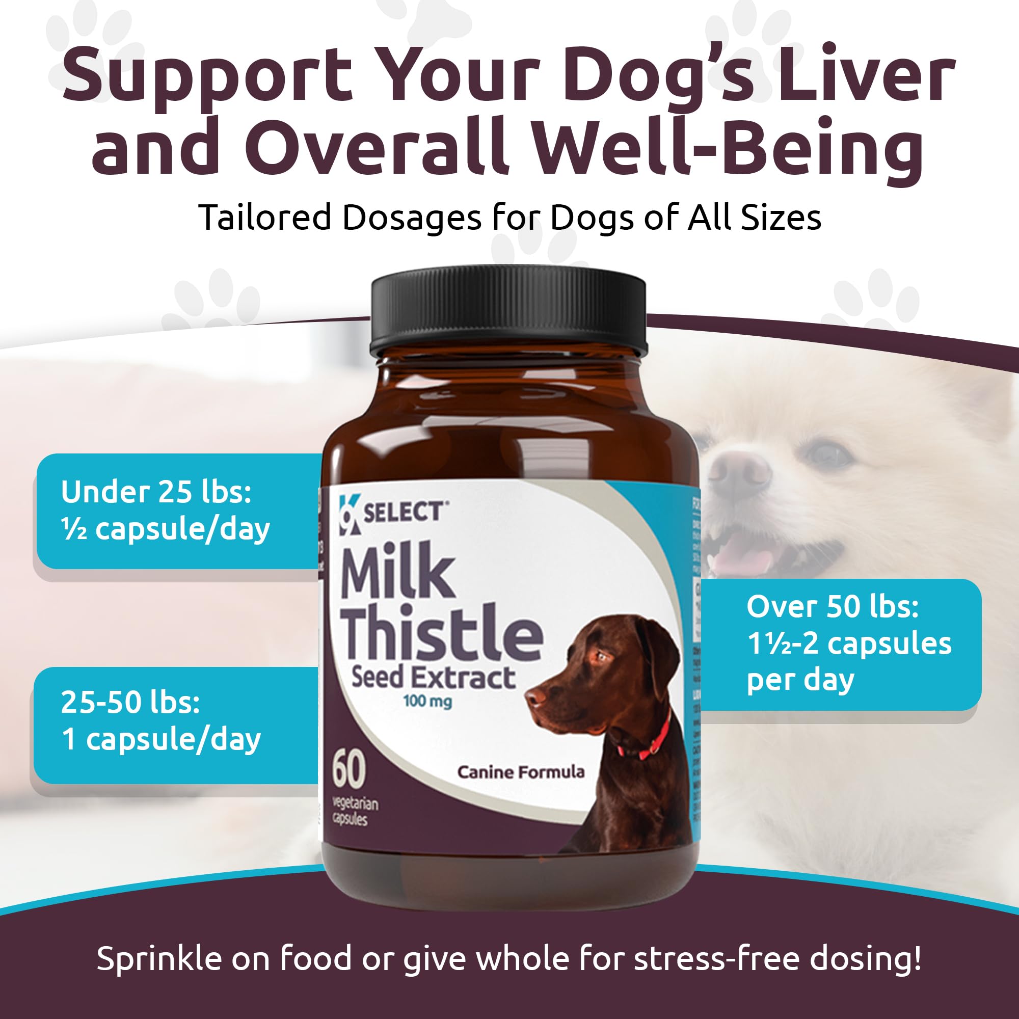 K9 Select Milk Thistle capsules offer an easy, digestible liver health boost.