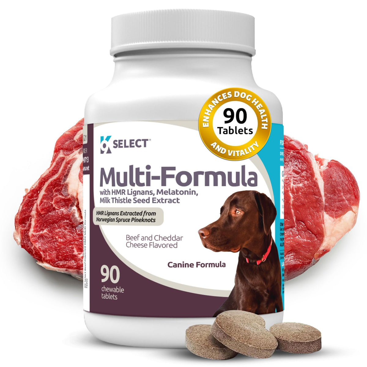 K9 Select multi-formula for large dogs beef-cheddar chews shown for daily vitality.