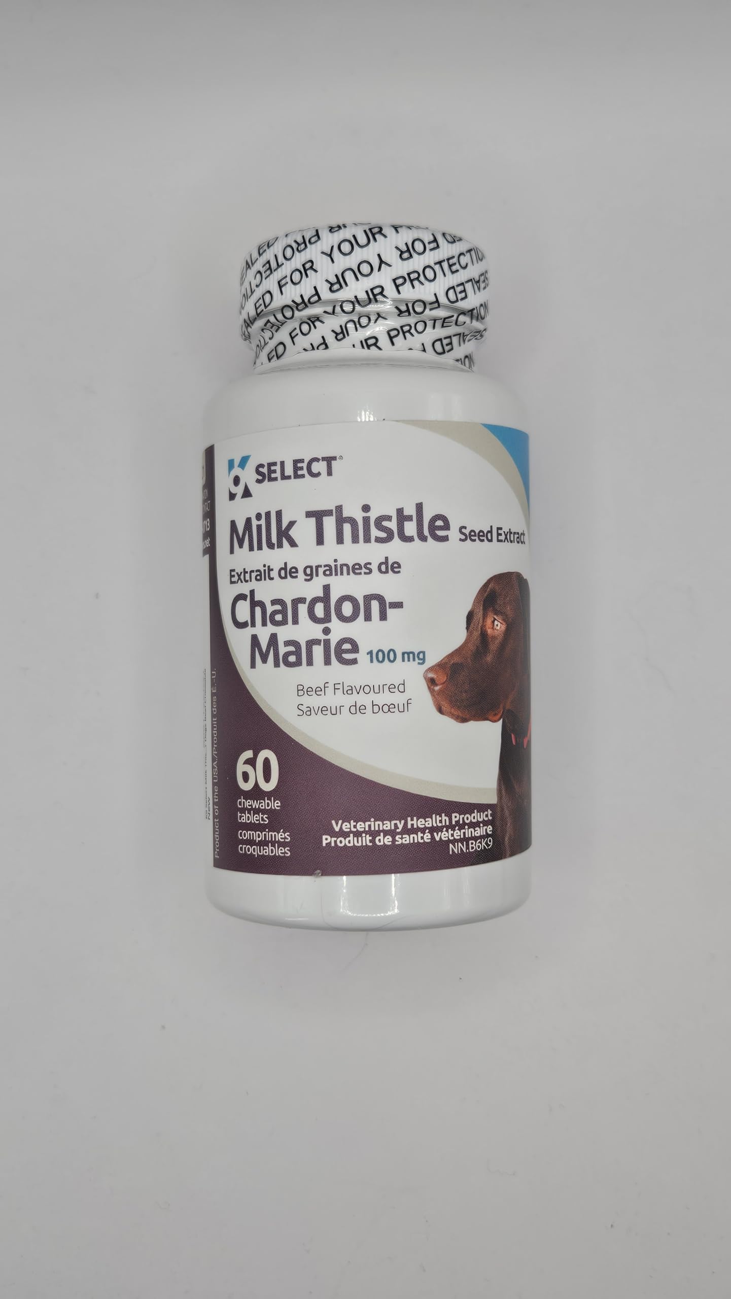 Vet-recommended symbol on K9 Select liver support packaging for canine health.