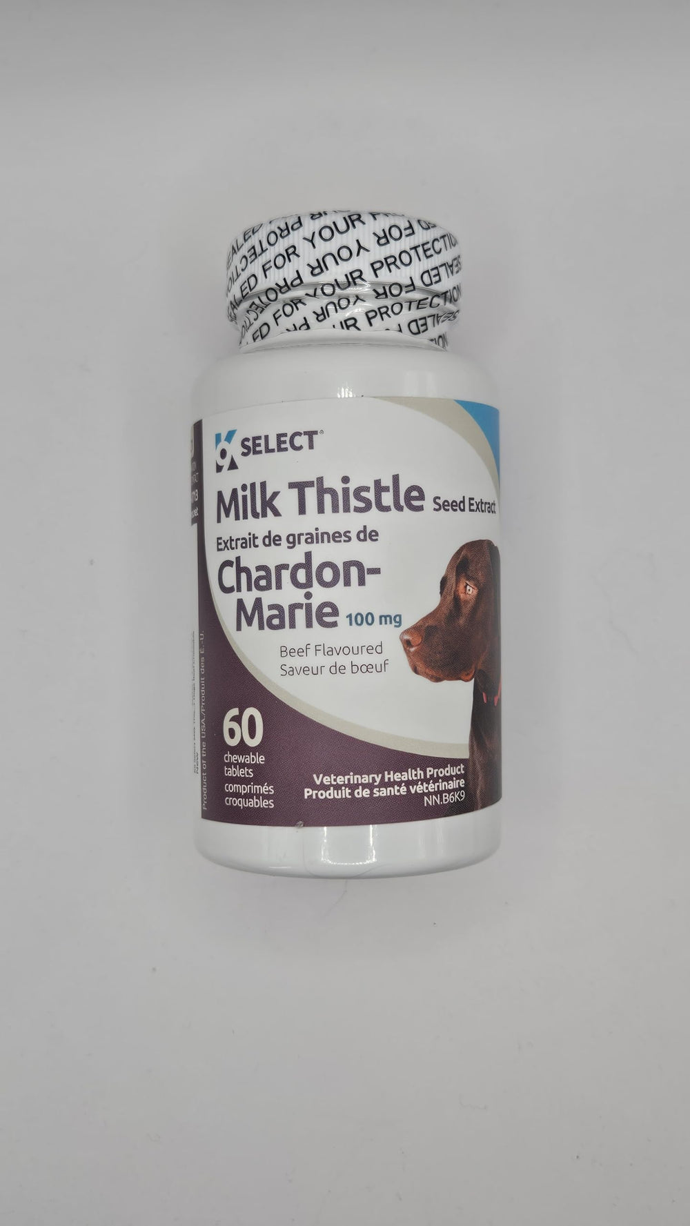 Vet-recommended symbol on K9 Select liver support packaging for canine health.