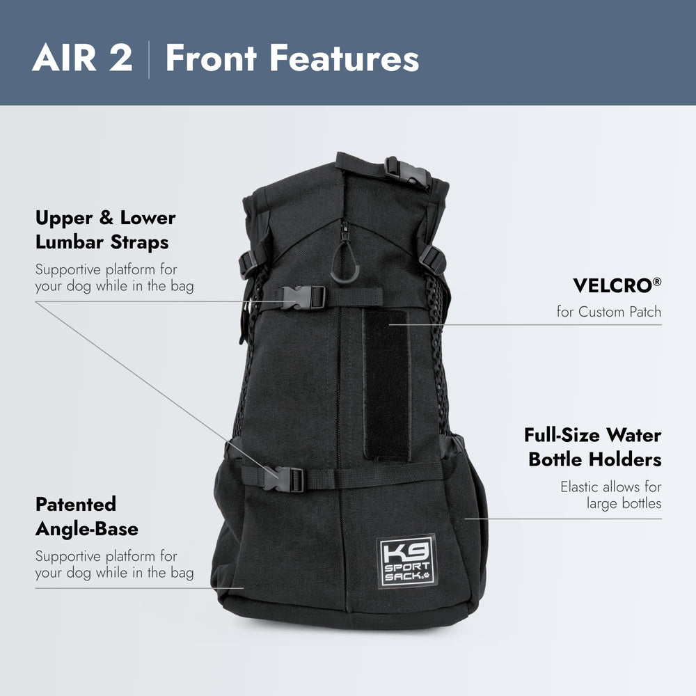 K9 Sport Sack Air 2 medium Jet Black with macro-mesh sides for airflow.