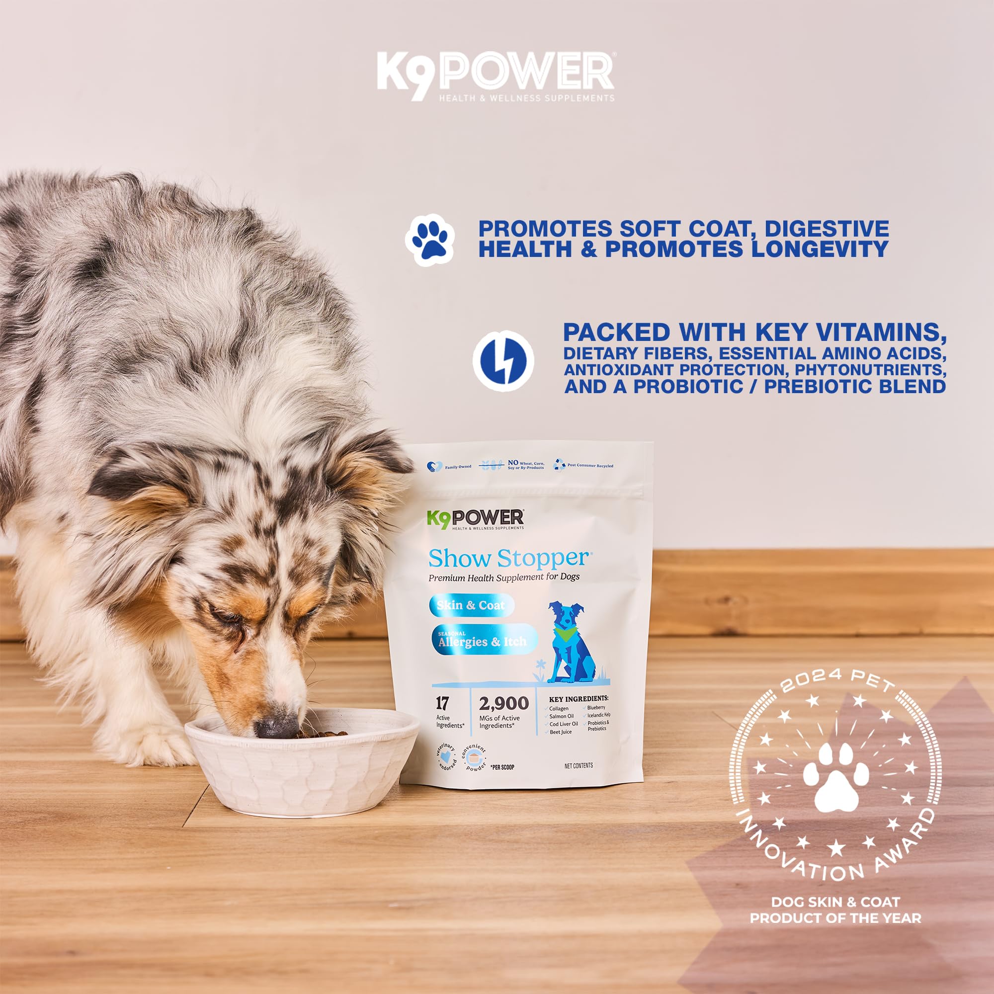 K9Power Show Stopper close-up shows relief from sensitive skin.