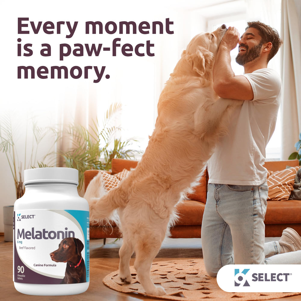 Beef-flavored K9 Select treats promoting daily calm and wellness for dogs.