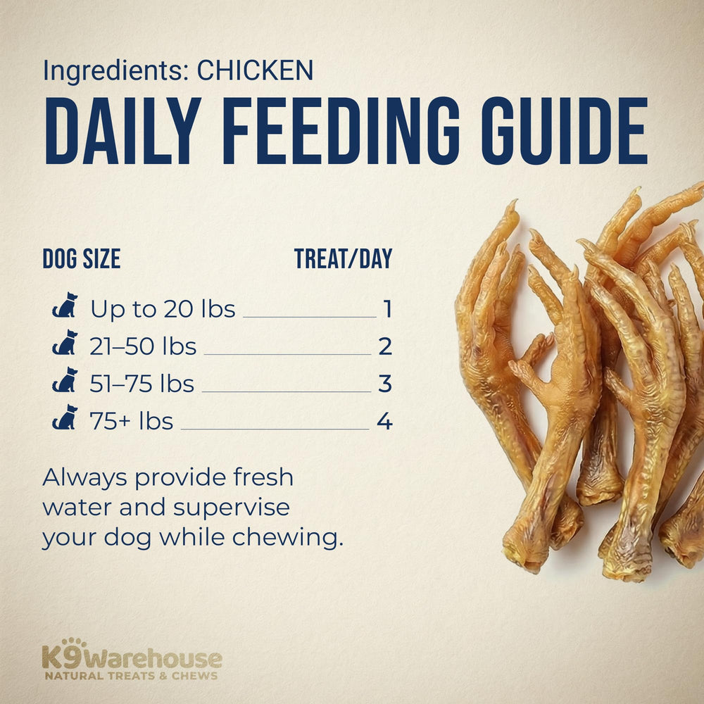 K9warehouse dehydrated chicken feet — protein-rich snack with natural nutrients