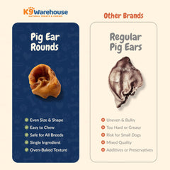 K9warehouse dog chewing pig ears treats ideal for satisfying chews.