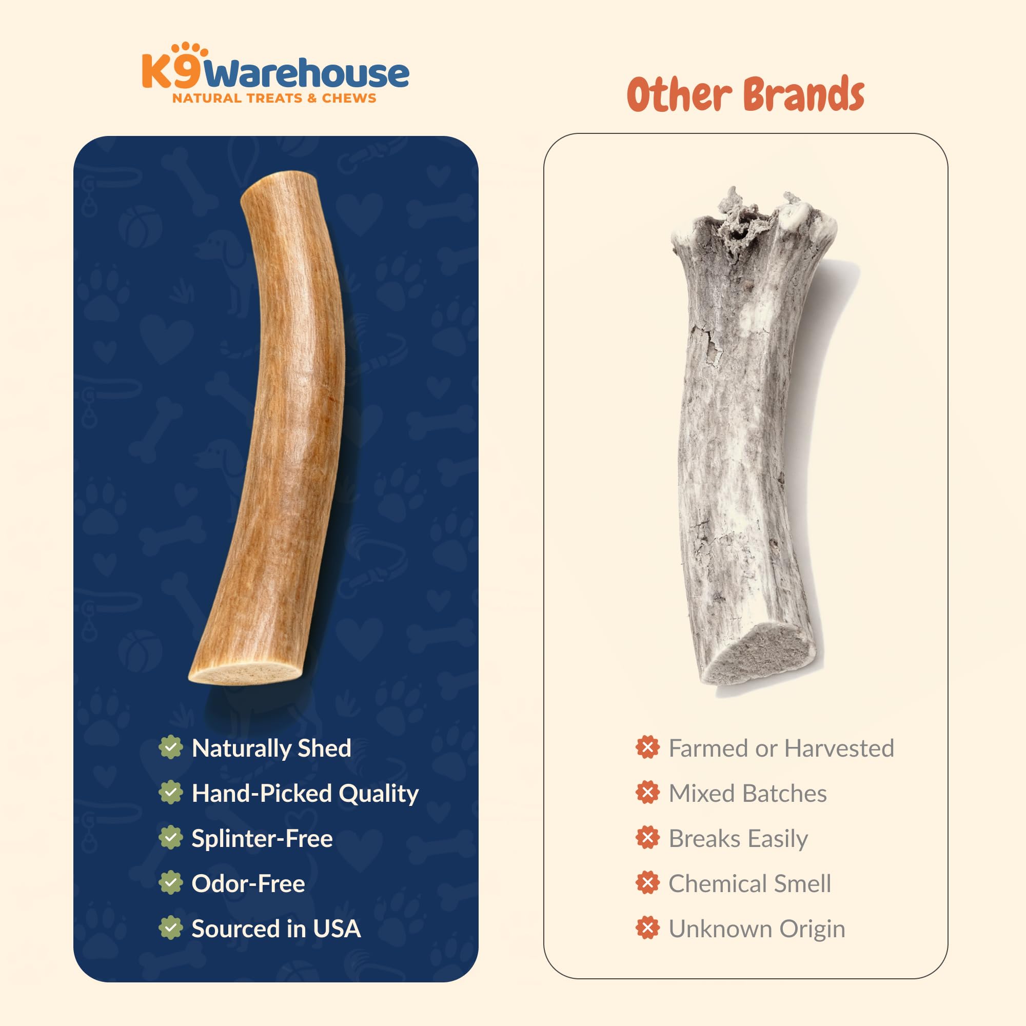 K9warehouse mixed elk antlers large visual6 easy-to-see texture helps clean teeth