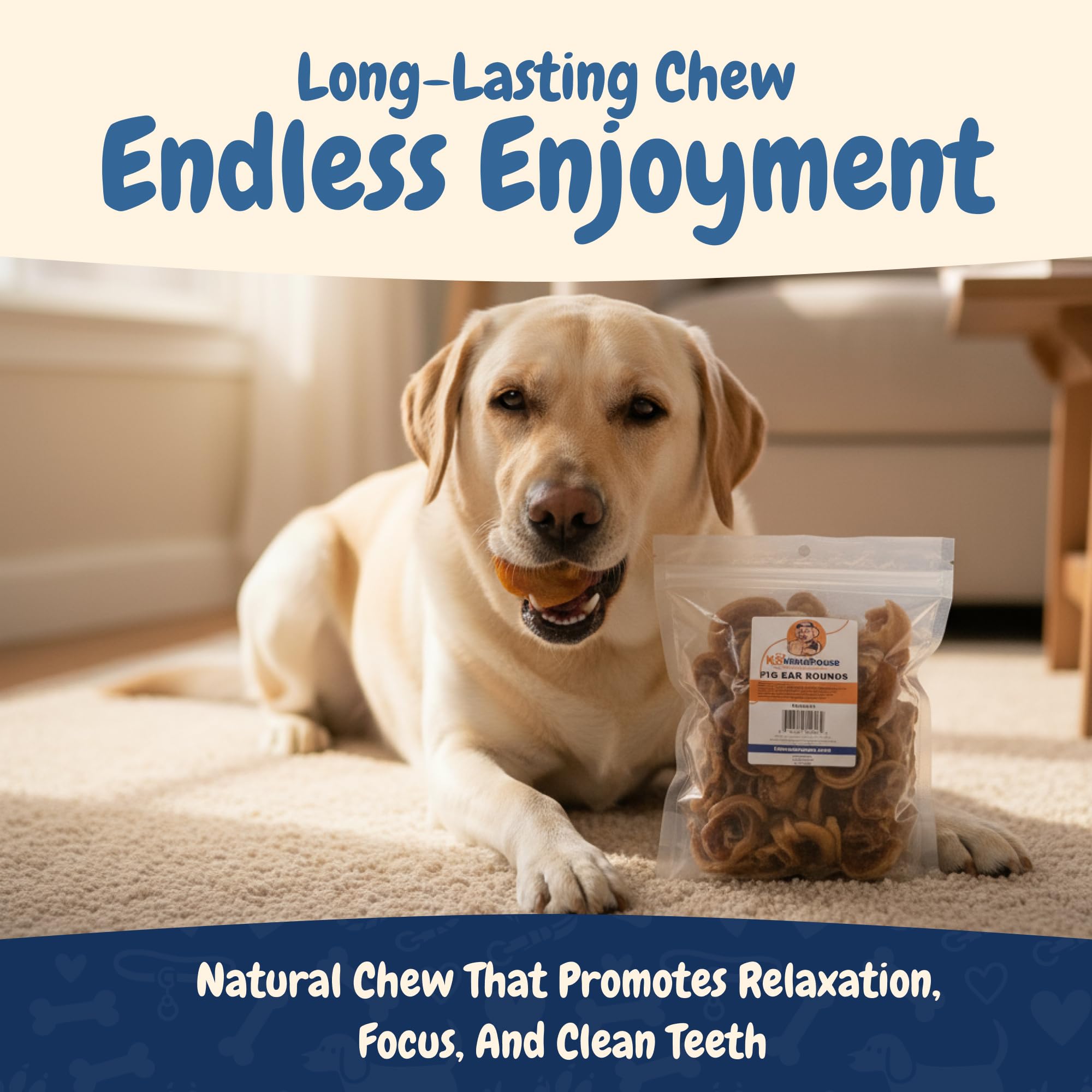 K9warehouse nutritious protein pig ears image emphasizing protein-rich snack.