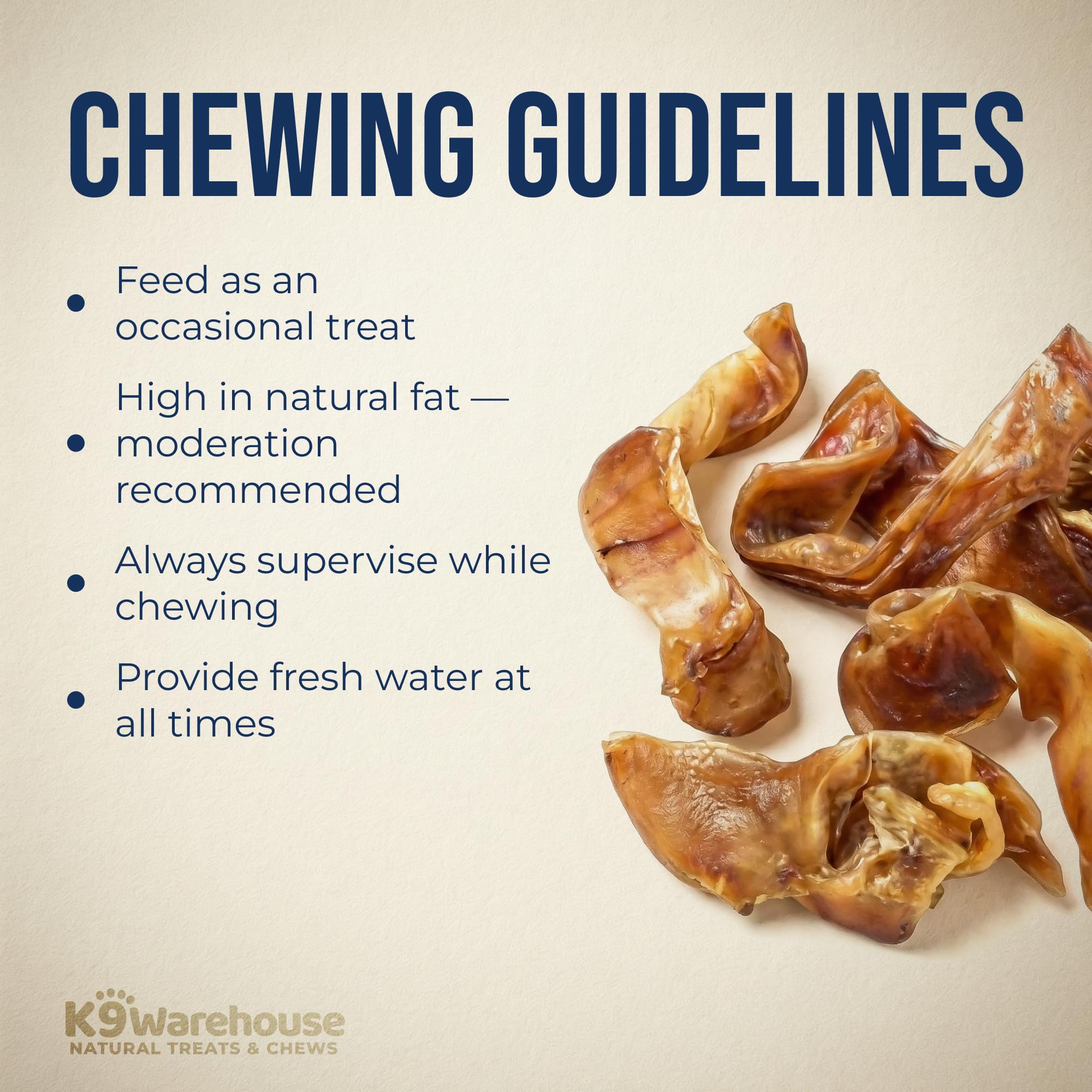 K9warehouse pig ear strips suitable for dogs of all sizes