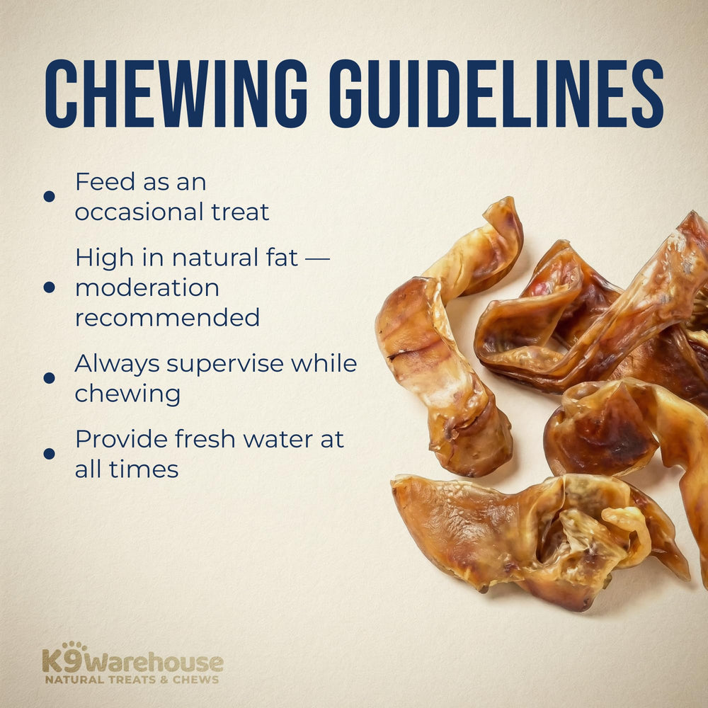 K9warehouse pig ear strips suitable for dogs of all sizes