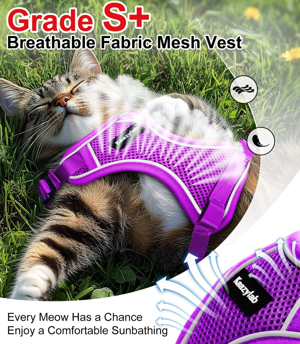 Kaazylab breathable air mesh fabric keeping your cat cool on walks.