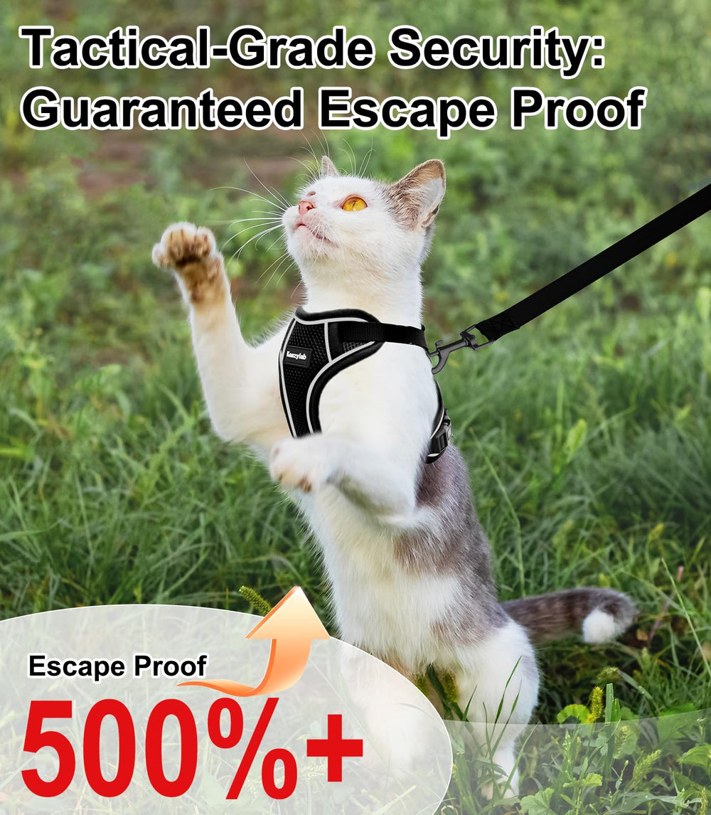 Kaazylab cat harness 360-fit demonstrates snug, comfortable wrap around neck and chest.