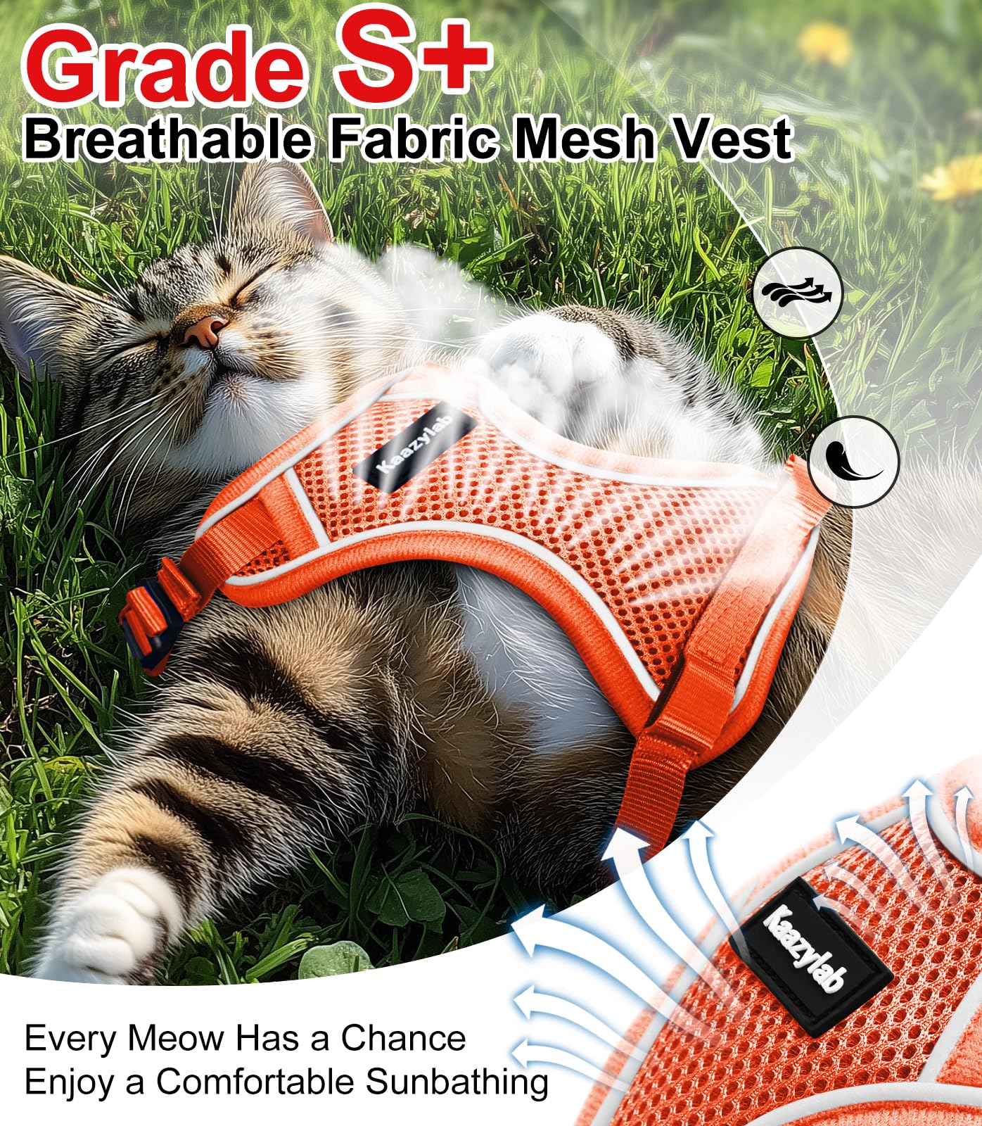 Kaazylab cat harness adjustable strap fits various body sizes.