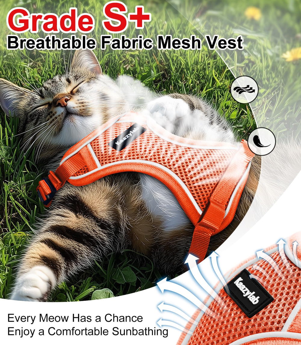 Kaazylab harness breathable air mesh keeps cats cool on walks.