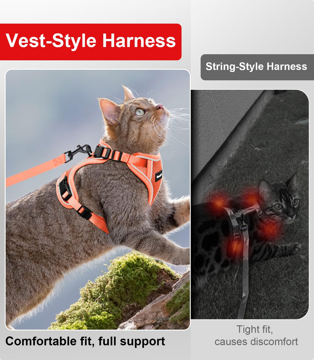 Kaazylab cat harness orange-vest style adds stylish control.