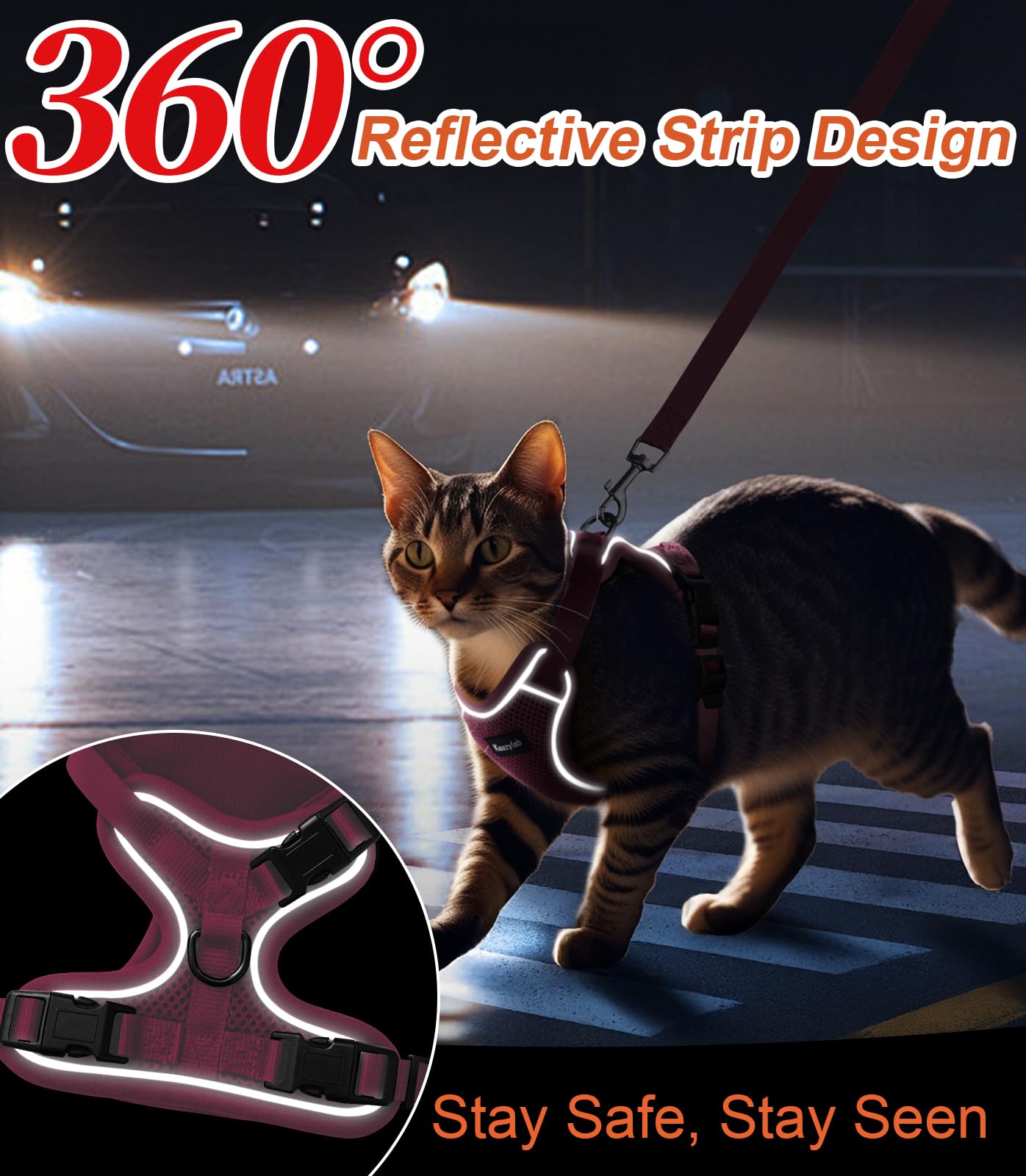 Kaazylab harness reflective strips boost visibility in low light.