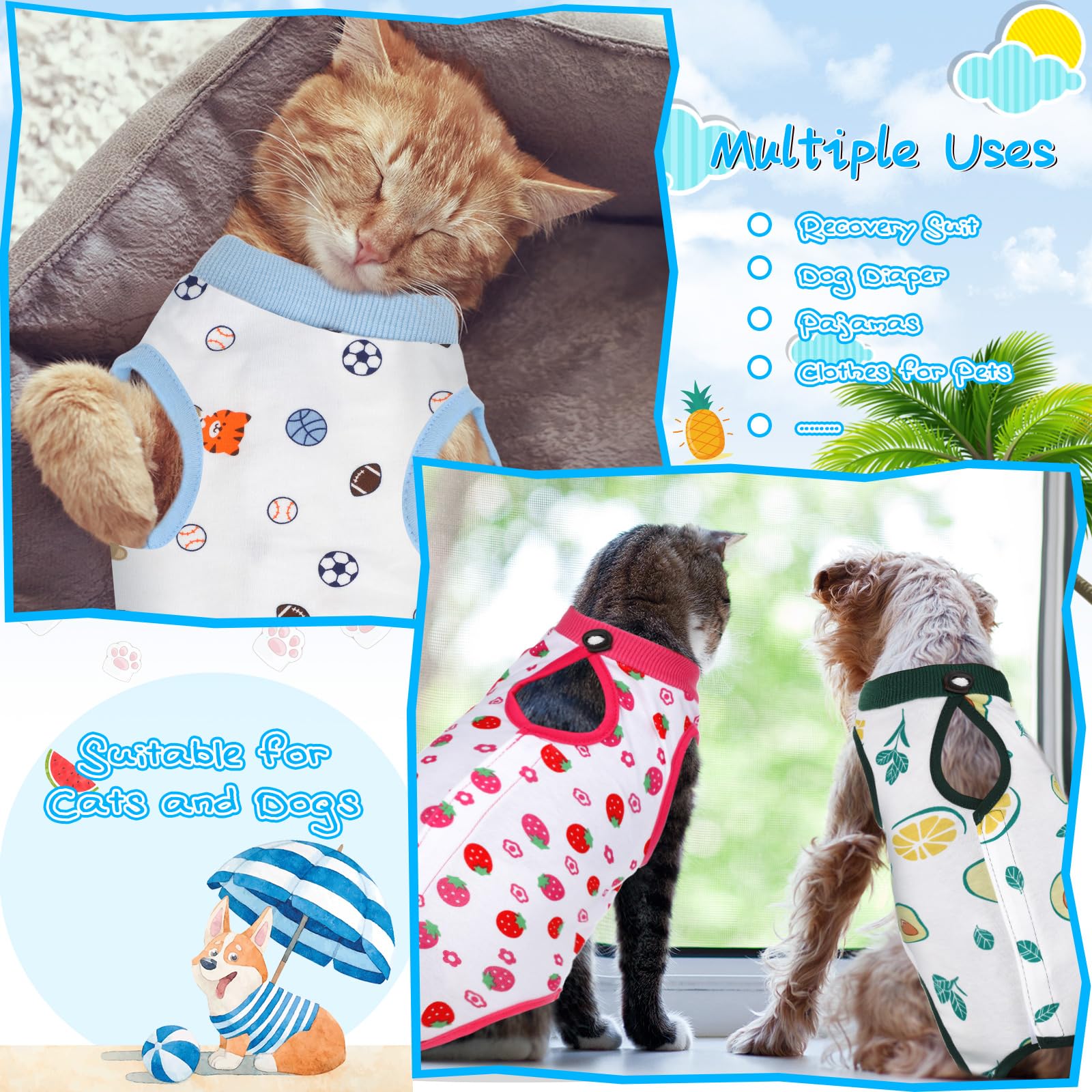Kacctyen cat recovery suit with adjustable shrink cord collar for a snug fit.