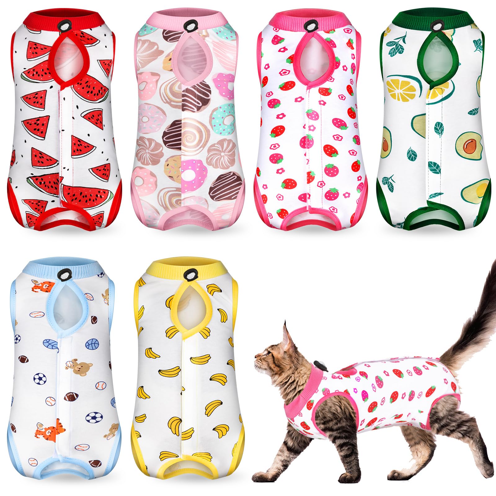 Kacctyen cat recovery suit six-pack set in bright colors for easy rotation during recovery.