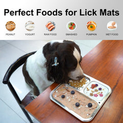 Kactoily lick mat mounted on wall providing hands-free grooming.