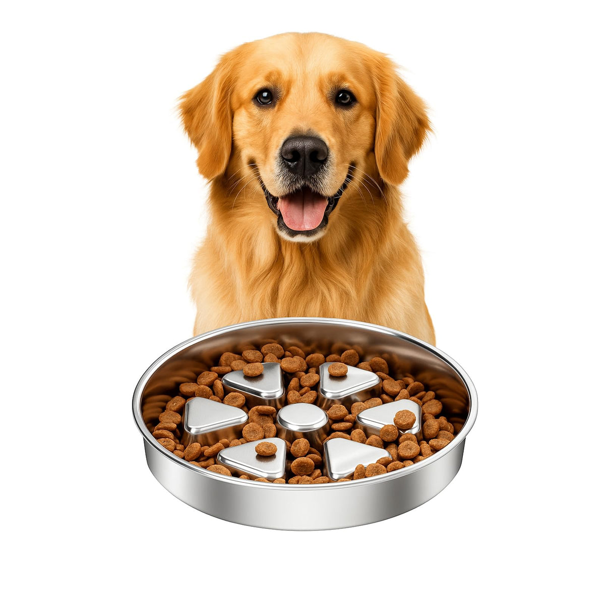 Kactoily slow feeder bowl with raised center promotes slower meals.