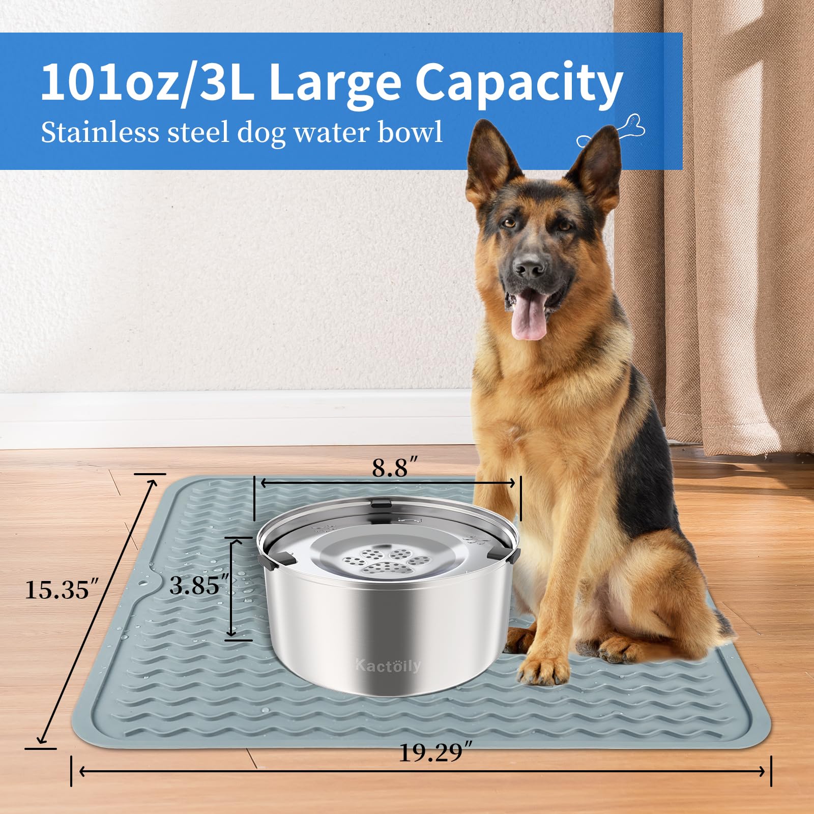 Kactoily spill-proof dog water bowl for home and travel