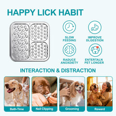 Kactoily stainless steel lick mat features three textured zones for varied treats.