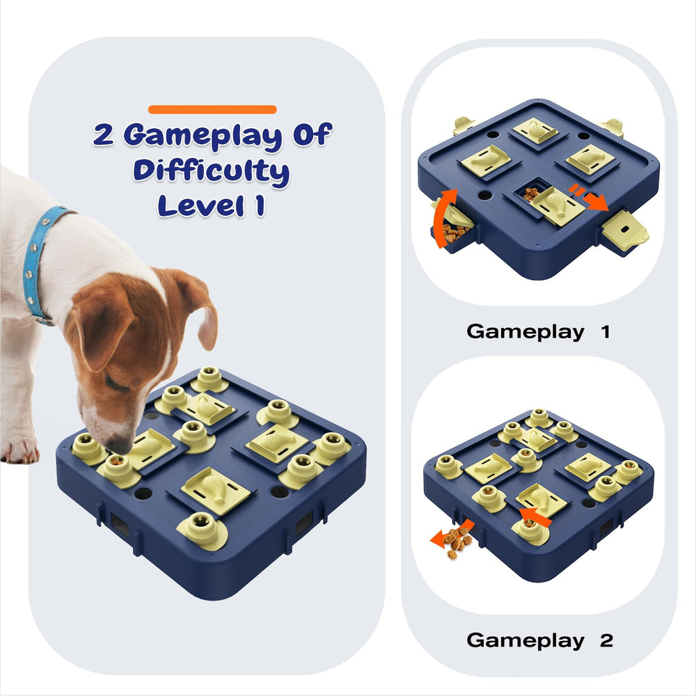 KADTC puzzle includes flip-lid compartments to reveal treats and encourage thinking.