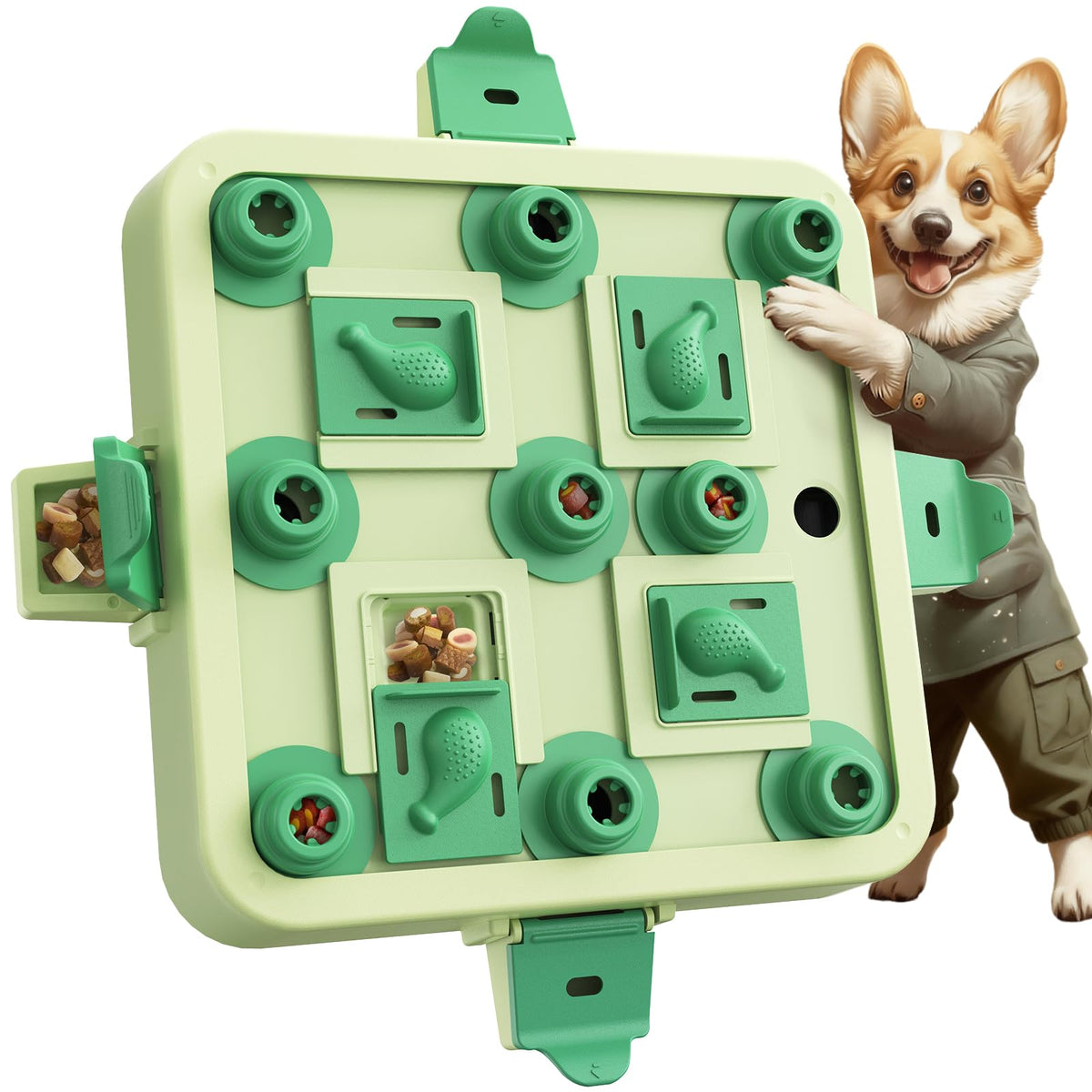 KADTC dog chess puzzle open top view with hidden compartments for mental stimulation