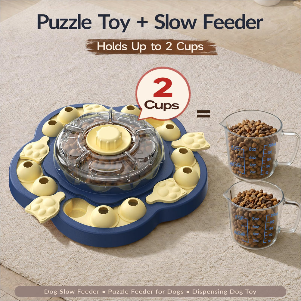 KADTC dog puzzle toy showing treat drops into pods during play
