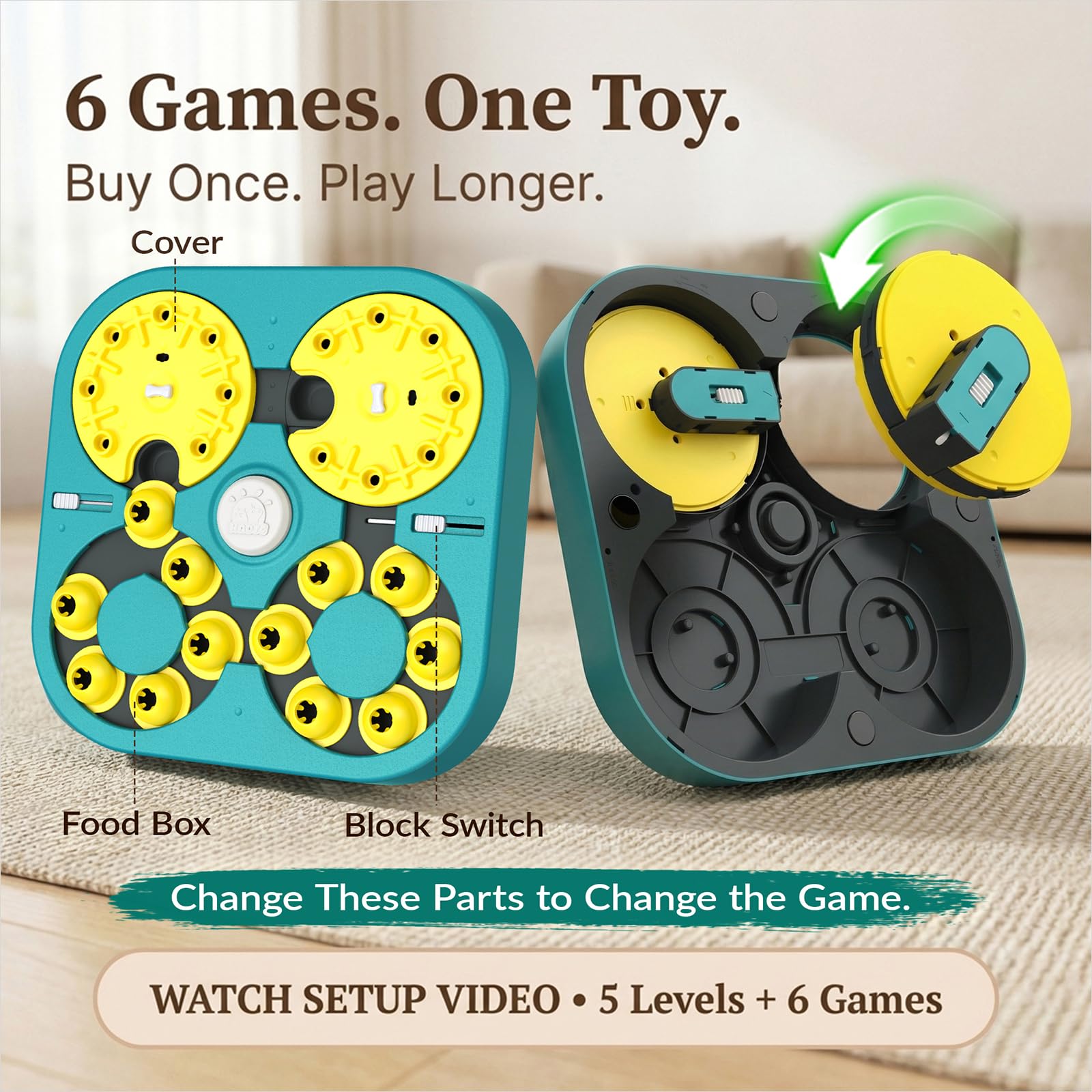 KADTC dog puzzle toy's durable ABS shell resists daily pawing during play sessions.