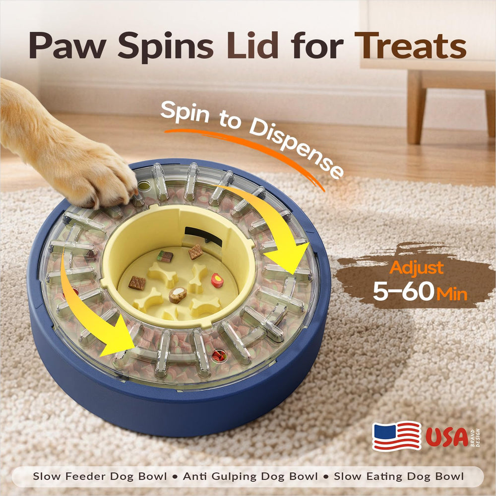 KADTC puzzle feeder spin mechanism enables interactive, paced feeding without batteries.
