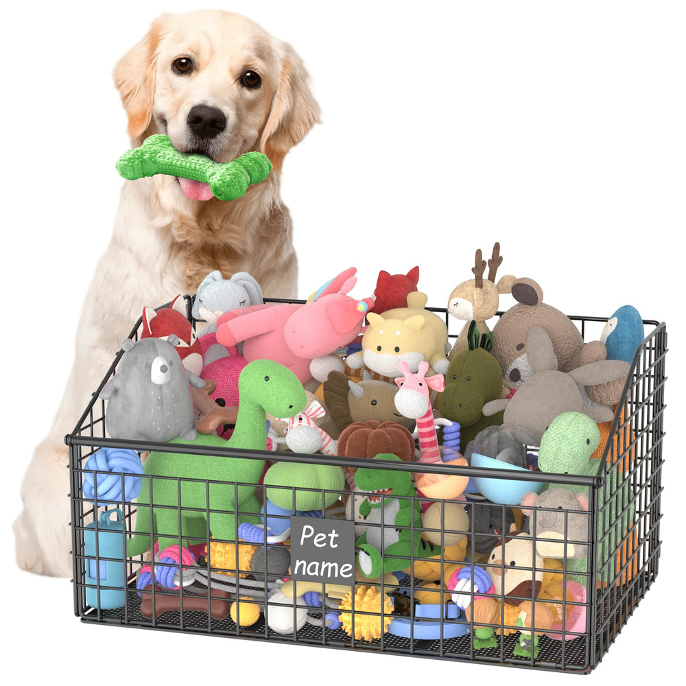 Kaiferty indestructible dog toy bin front view showing durable metal storage for toys at home