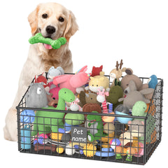Kaiferty indestructible dog toy bin front view showing durable metal storage for toys at home