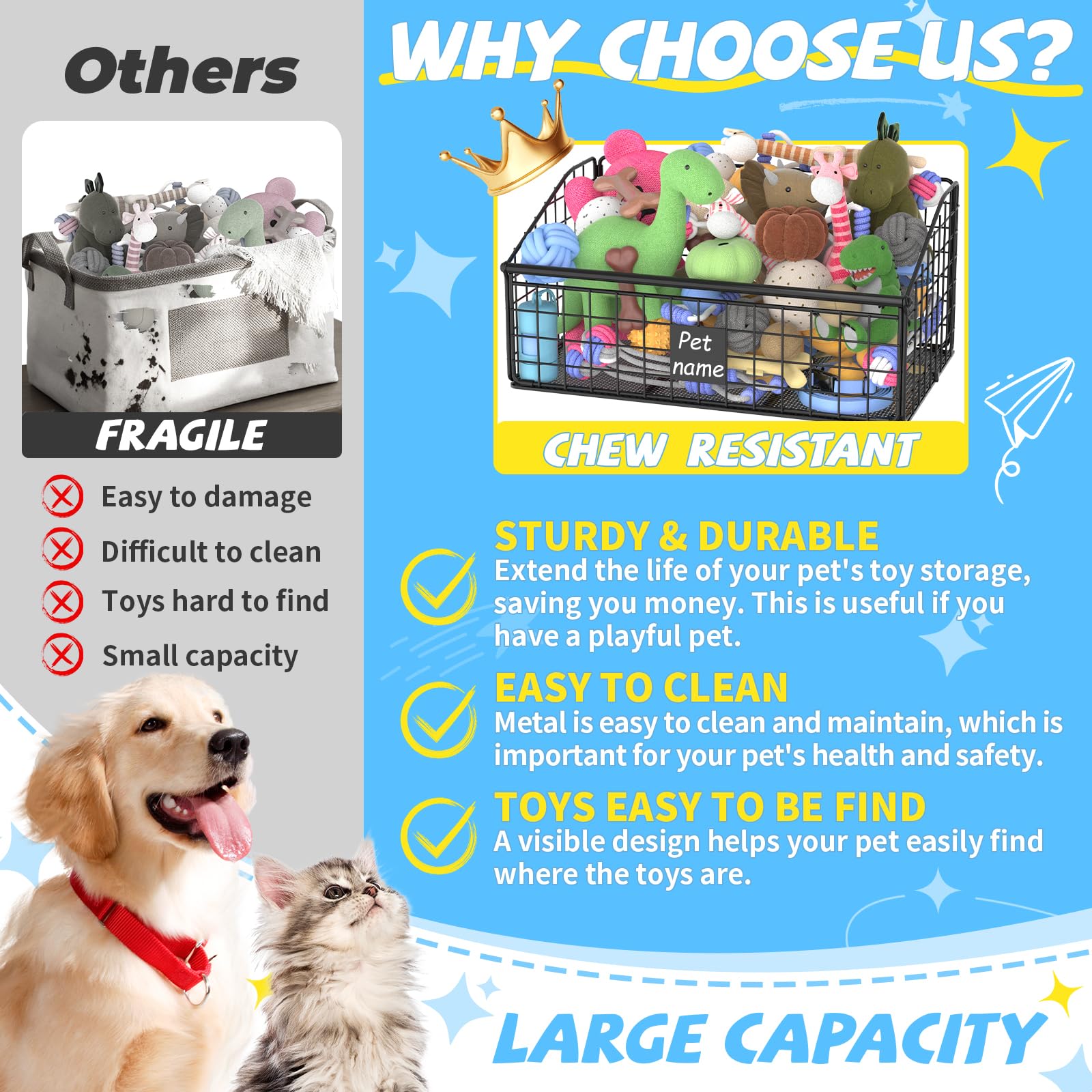Kaiferty slanted-design toy box helps dogs grab favorites easily