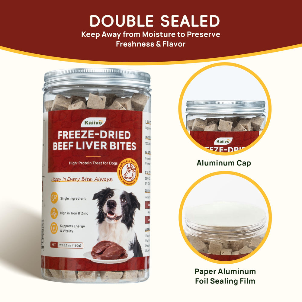 Kaiivo Beef Liver Bites crumbled over meals shows topping use for enhanced flavor