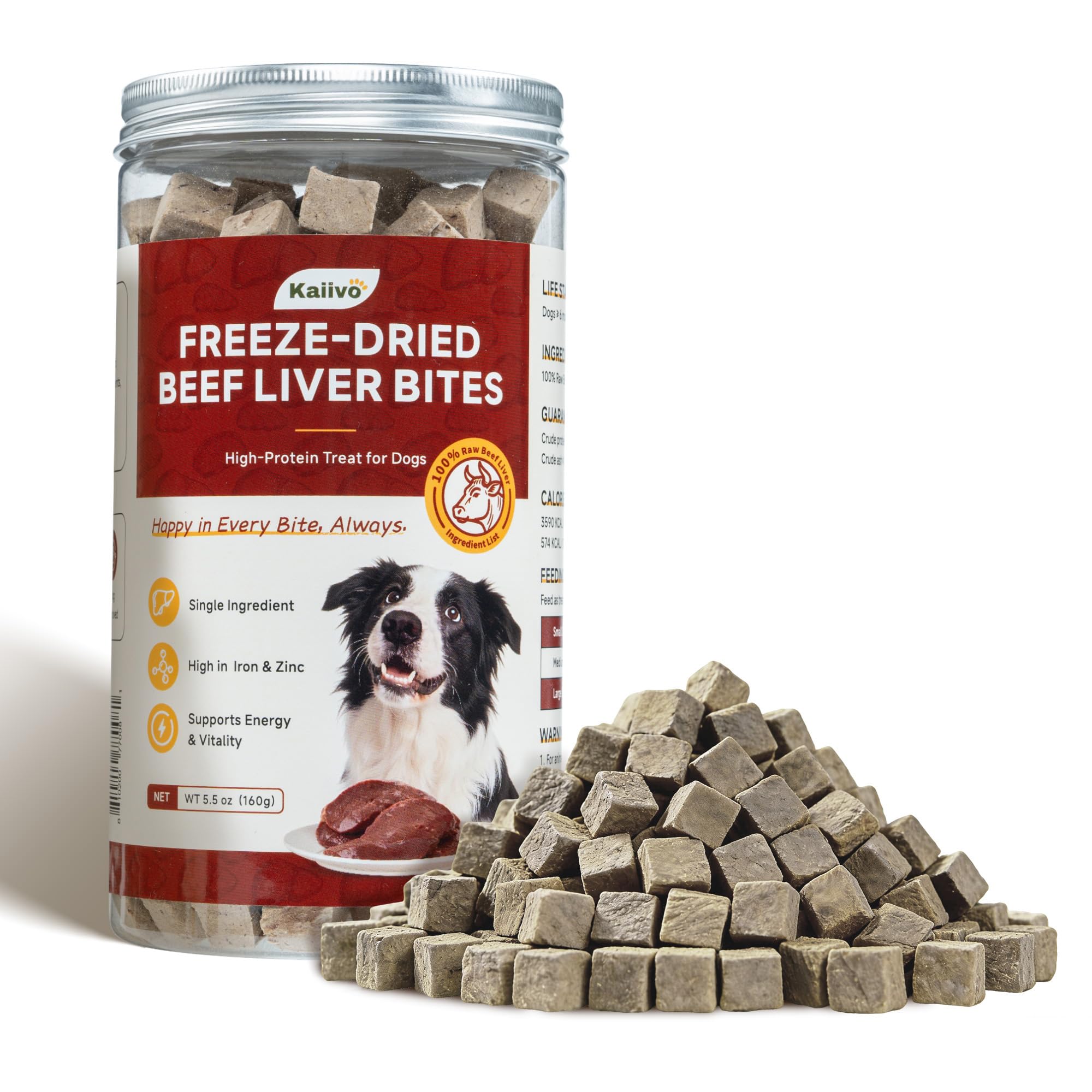 Kaiivo Freeze Dried Beef Liver Bites pack shot highlighting protein-rich treat for training
