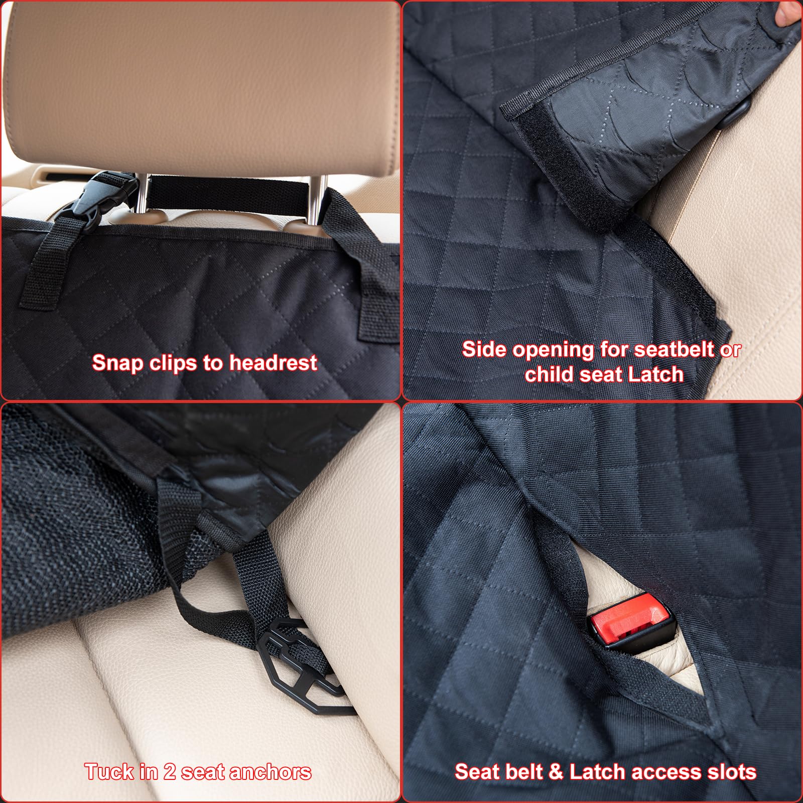Kaiphy seat cover with four belt openings for safe seatbelt access