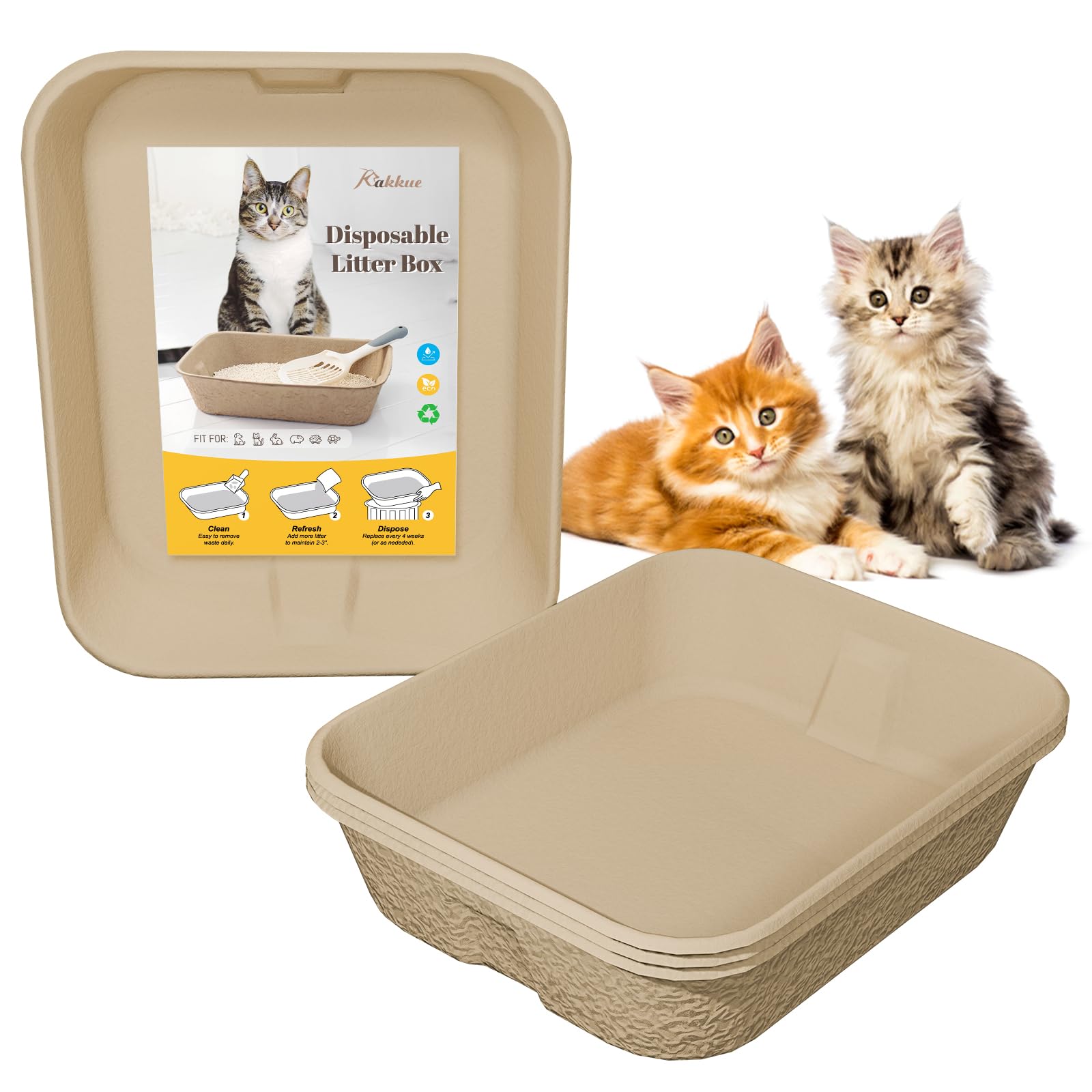 KAKKUE 4-pack disposable litter boxes arranged for quick, mess-free temporary setups.