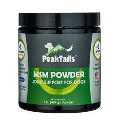 KALA HEALTH PeakTails MSM powder bottle pour highlights pure OptiMSM for canine joints