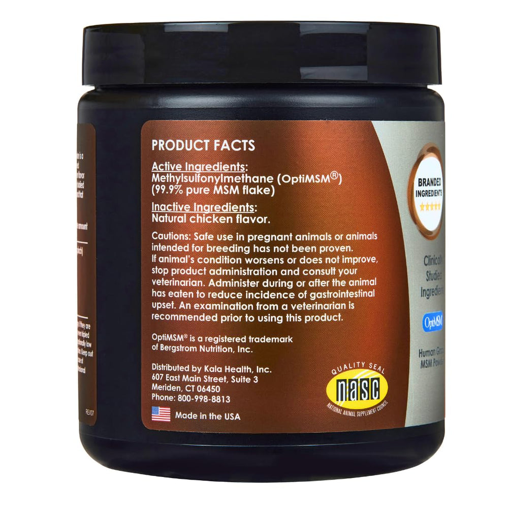 KALA HEALTH PeakTails MSM scoop showing easy daily dosing for mobility.