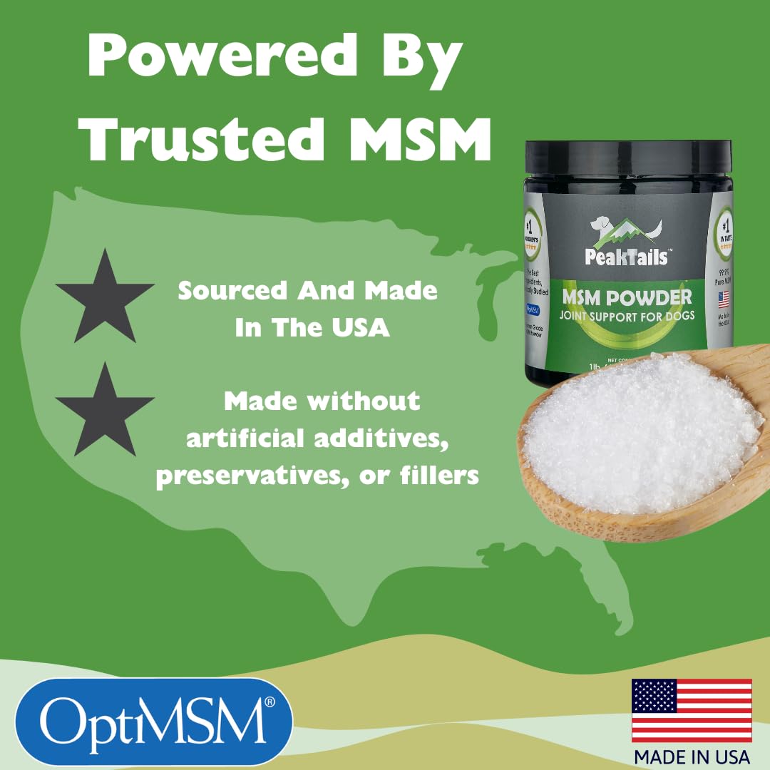 KALA HEALTH PeakTails MSM powder label emphasizes OptiMSM purity and origin