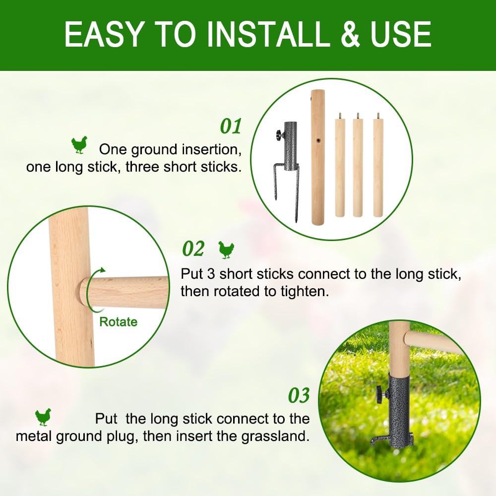 Kalekey chicken perch with metal grounding for garden stability