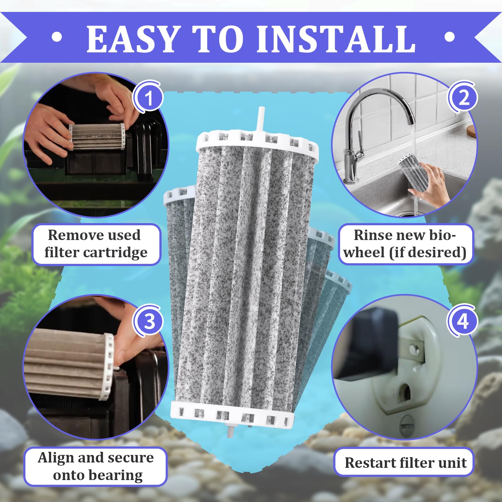 Kamrexi penguin filter setup installation is tool-free and quick.