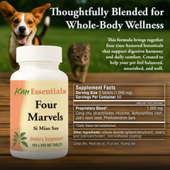 Dog using Kan Herb Four Marvels for daily wellness support.
