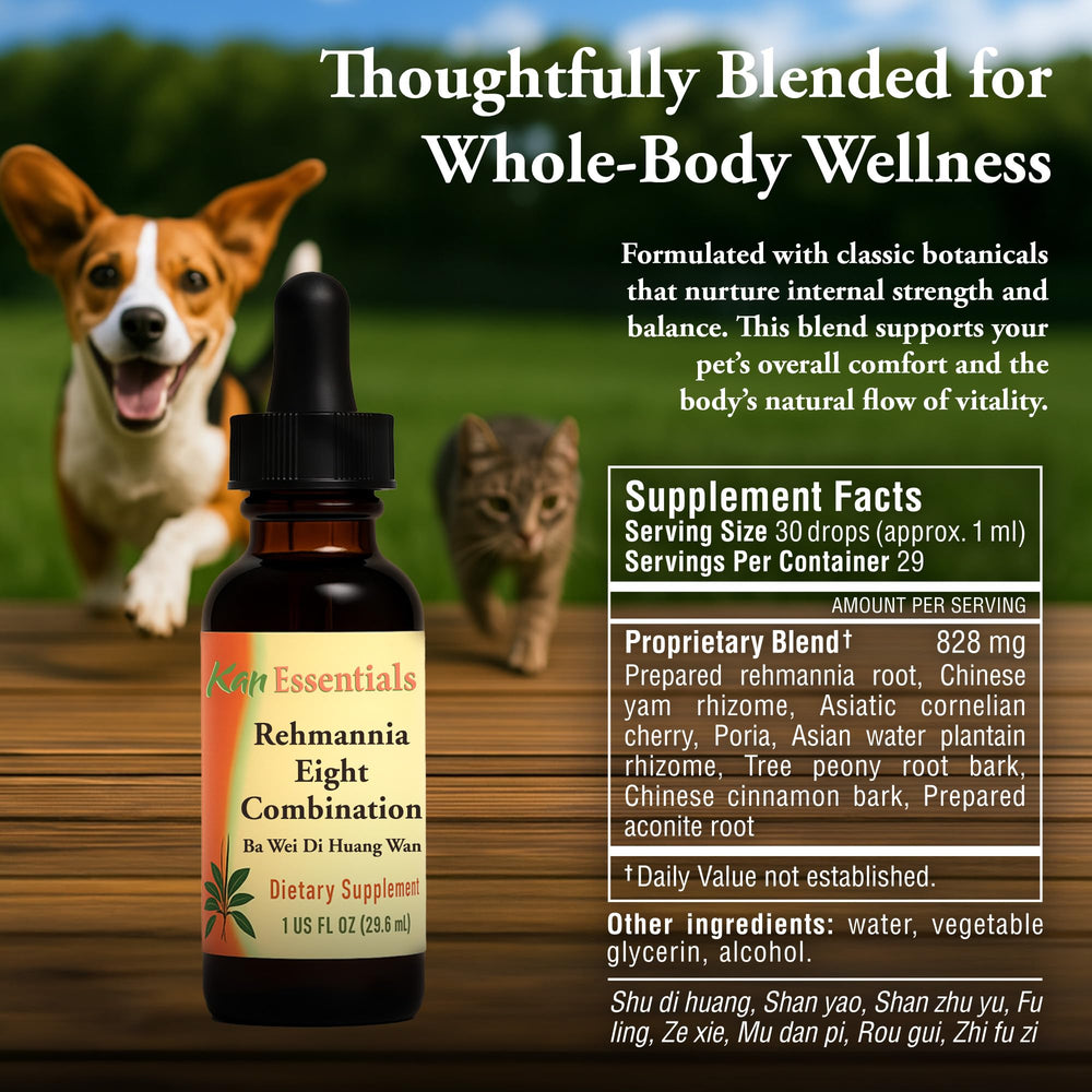 Close-up of Kan Herb Rehmannia Eight ingredients highlighting plant-based blend
