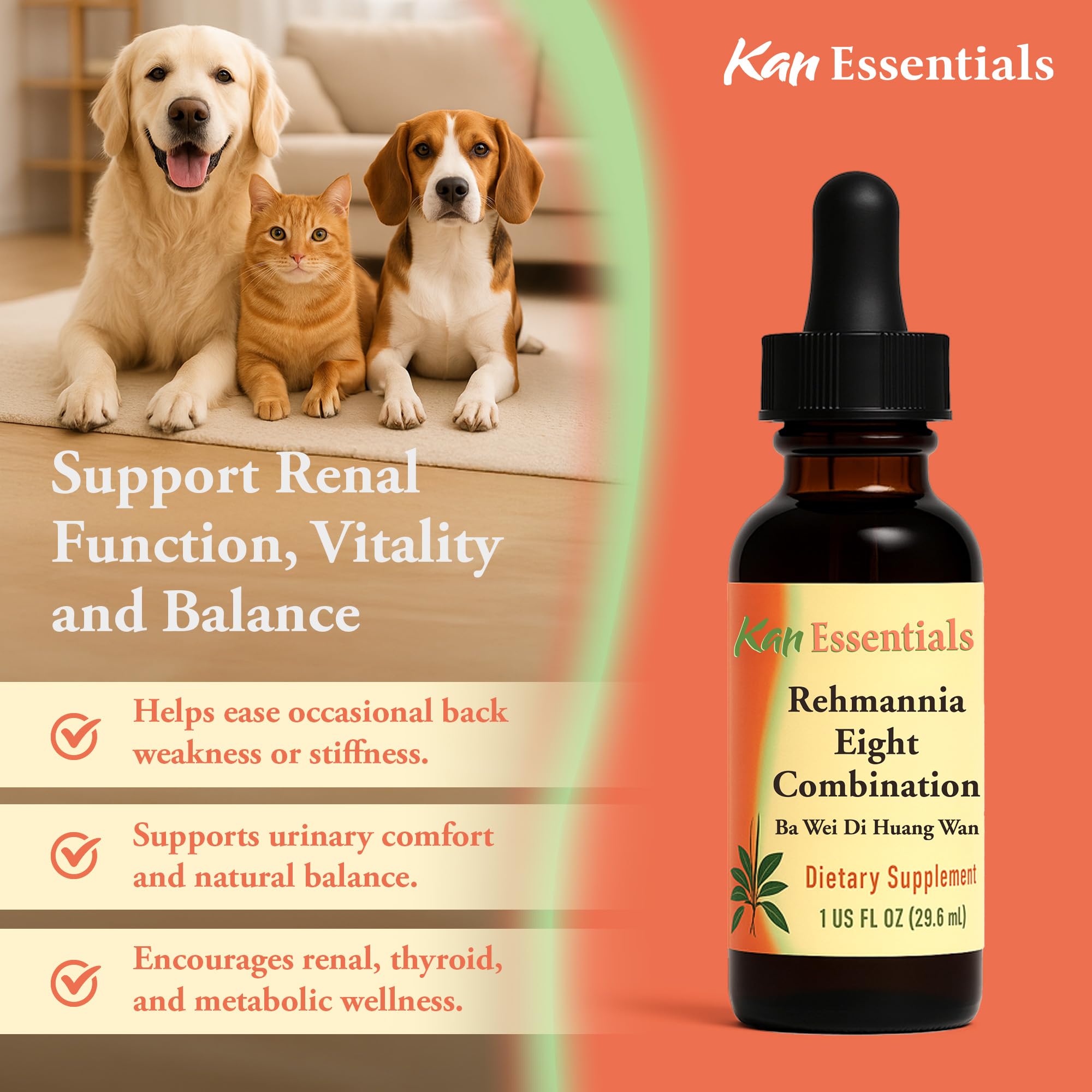 Pet use setup with Kan Herb Rehmannia Eight dropper for routine administration
