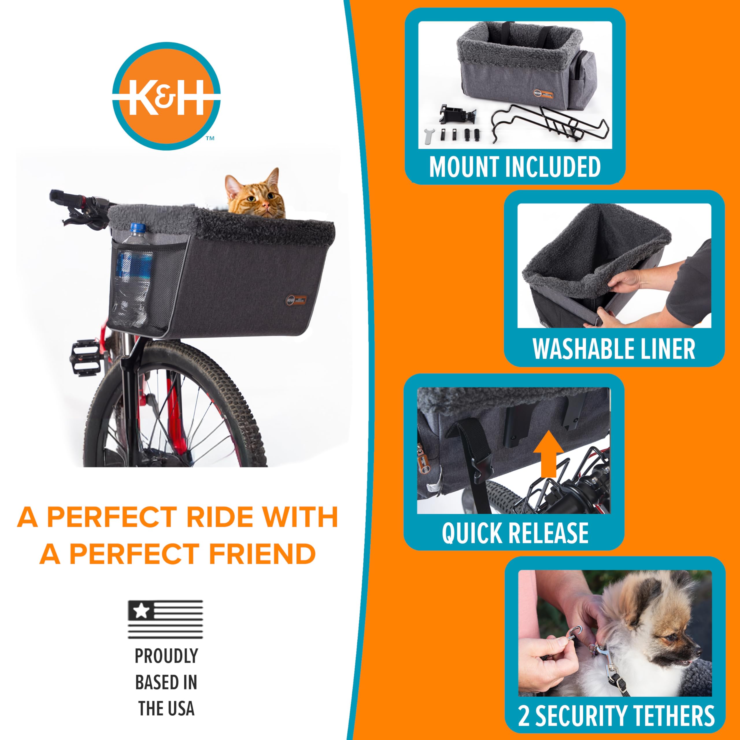 K&H Dog Bike Basket heavy-duty metal frame supports up to 20 lb.