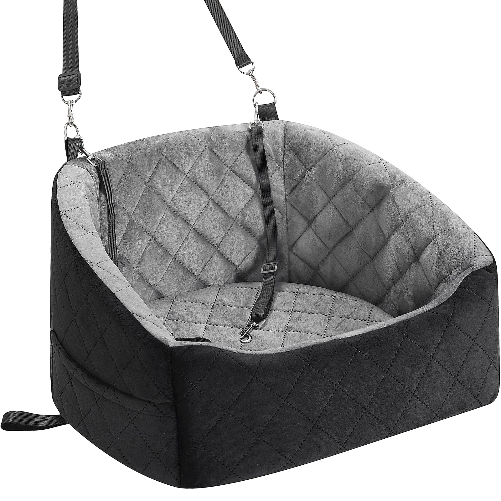 KANGREST dog seat front view shows secure fit for small dogs on car trips
