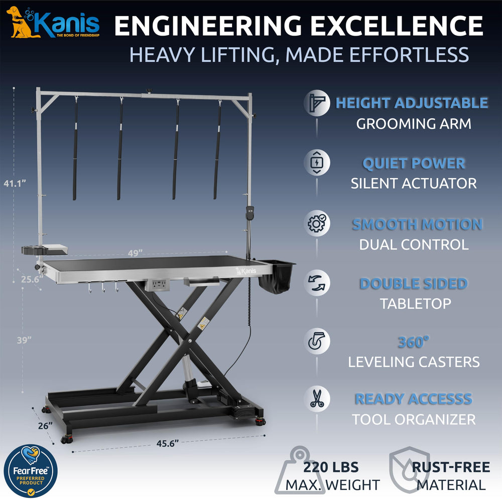 KANIS grooming arm with restraint rings for safe handling.